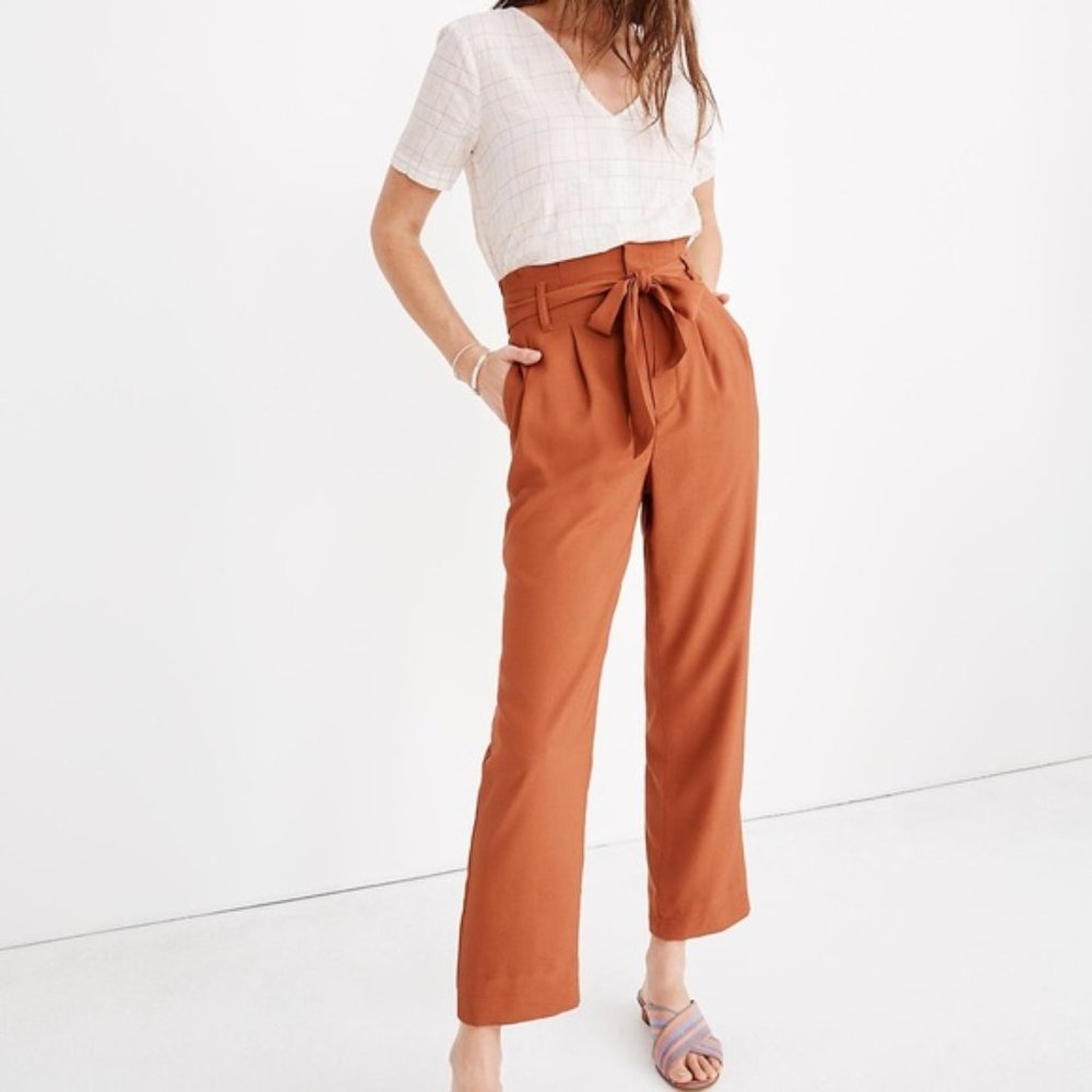 Madewell Orange Linen-Blend Paperbag Pants